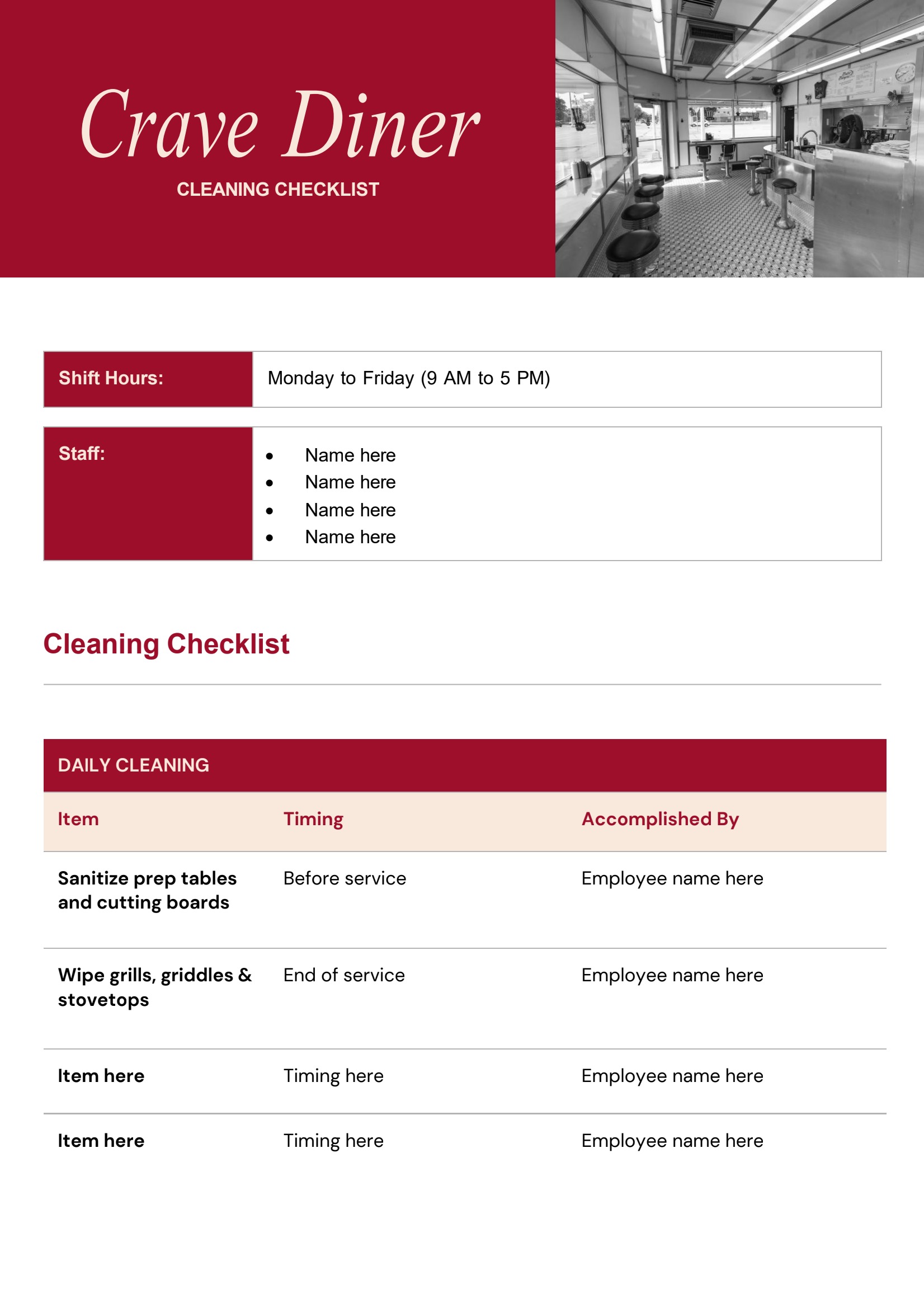 Restaurant Cleaning Checklist