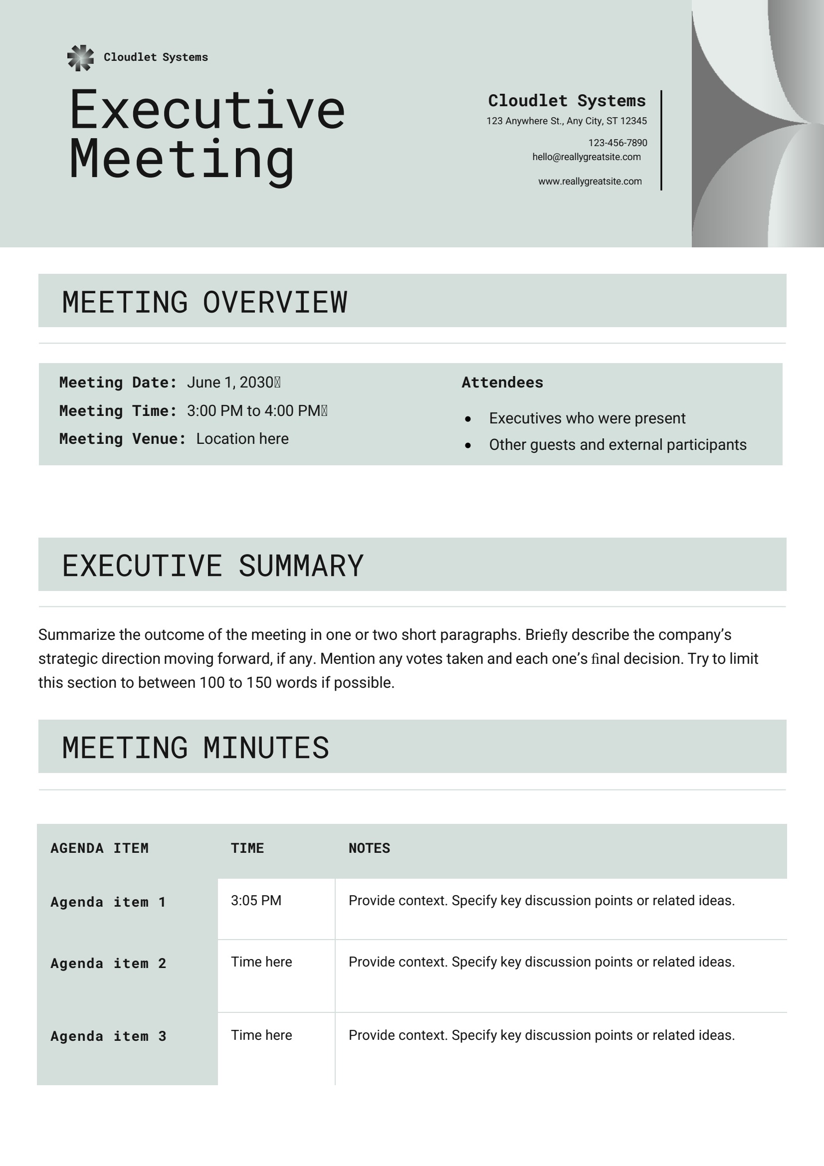 Corporate Meeting Minutes